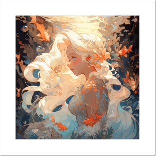 A pretty white haired mermaid Posters and Art